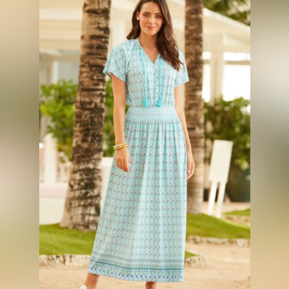 Cabana Life Amalfi, cap sleeve tassel Maxi Dress sea foam size s NEW NWT
